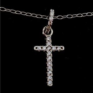 Dainty Cross Necklace-Cubic Zirconia Sterling Silver-NEW With Tags
